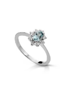 Anello in oro bianco 18Kt con diamanti e Acqua marina naturali C-AN...