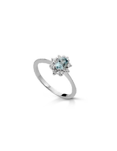 Anello in oro bianco 18Kt con diamanti e Acqua marina naturali C-AN...