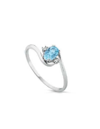 Anello in oro bianco 18Kt con diamanti e Acqua marina naturali C-AN...