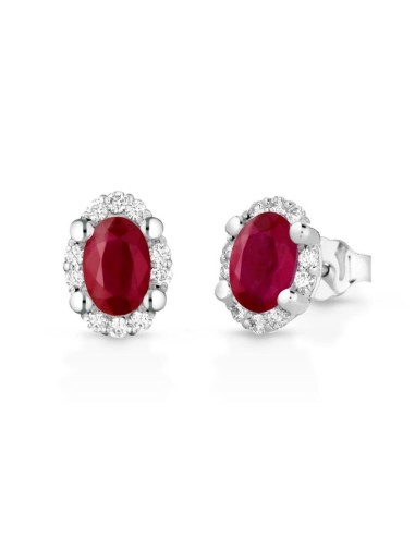 Orecchini in oro bianco 18Kt con diamanti naturali e rubini F-ORSHI...