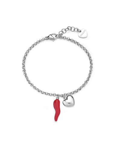 Bracciale S'AGAPO Feelings SFE16 in acciaio 316L Cornetto/Cuore onl...