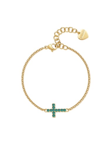 Bracciale S'AGAPO' Dazzly SDZ77 in acciaio 316L dorato con croce em...