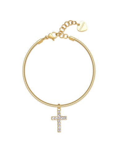 Bracciale S'AGAPO' Dazzly SDZ80 in acciaio 316L dorato con croce on...