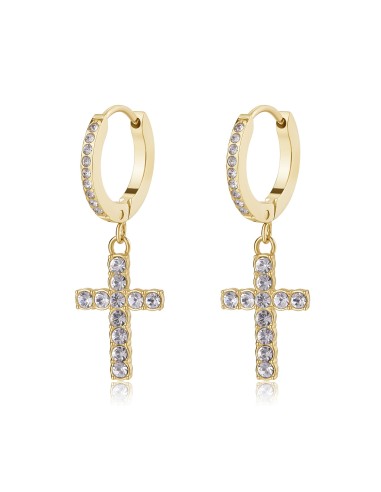 Orecchini S'AGAPO' Dazzly SDZ112 in acciaio 316L dorato con croce o...