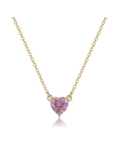 Collana S'AGAPO' Dazzly SDZ61 in acciaio 316L dorato con cuore pink...