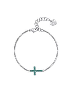 Bracciale S'AGAPO' Dazzly SDZ75 in acciaio 316L con croce emerald o...