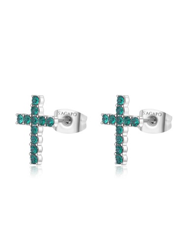 Orecchini S'AGAPO' Dazzly SDZ115 in acciaio 316L con croce emerald ...