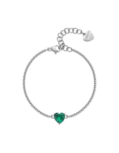 Bracciale S'AGAPO' Dazzly SDZ71 in acciaio 316L con cuore emerald o...
