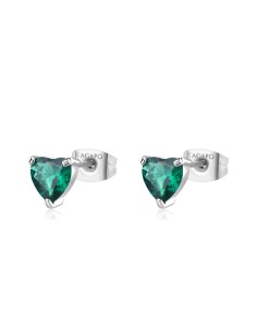 Orecchini S'AGAPO' Dazzly SDZ102 in acciaio 316L con cuore emerald ...