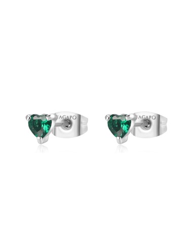 Orecchini S'AGAPO' Dazzly SDZ109 in acciaio 316L con cuore emerald ...