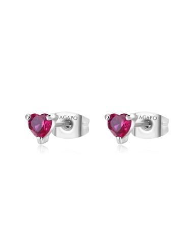 Orecchini S'AGAPO' Dazzly SDZ104 in acciaio 316L con cuore ruby pic...