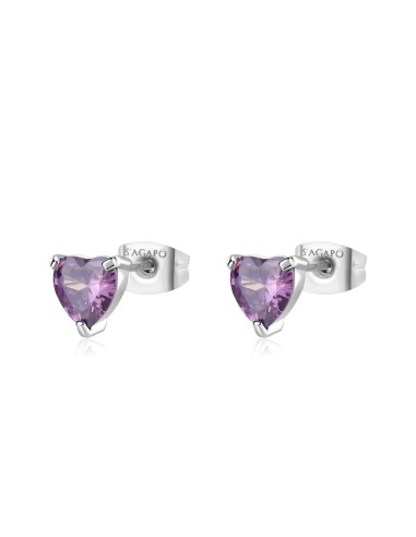 Orecchini S'AGAPO' Dazzly SDZ96 in acciaio 316L con cuore violet on...