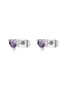 Orecchini S'AGAPO' Dazzly SDZ103 in acciaio 316L con cuore violet p...