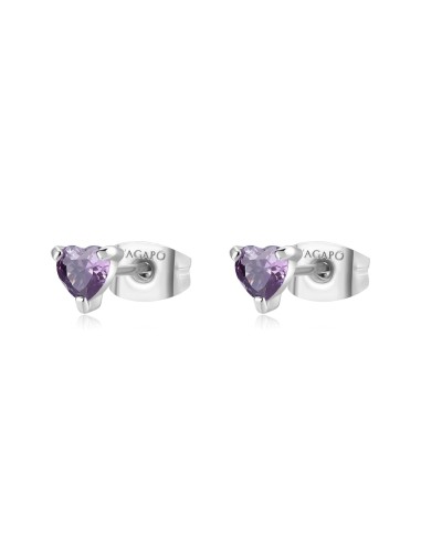 Orecchini S'AGAPO' Dazzly SDZ103 in acciaio 316L con cuore violet p...