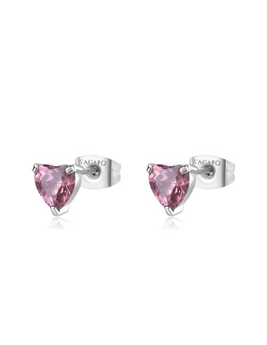Orecchini S'AGAPO' Dazzly SDZ101 in acciaio 316L con cuore pink onl...