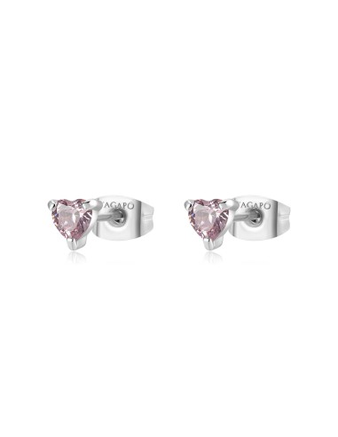 Orecchini S'AGAPO' Dazzly SDZ108 in acciaio 316L con cuore pink pic...