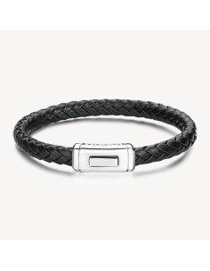 Bracciale BROSWAY Logan BOA11A in pelle nera ed elemento in acciaio...