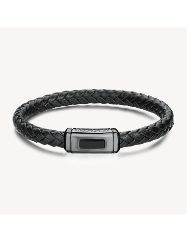 Bracciale BROSWAY Logan BOA13A in pelle nera ed elemento in acciaio...