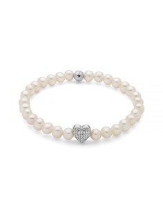 Bracciale MILUNA in argento 925 con perle e centrale cuore con topa...