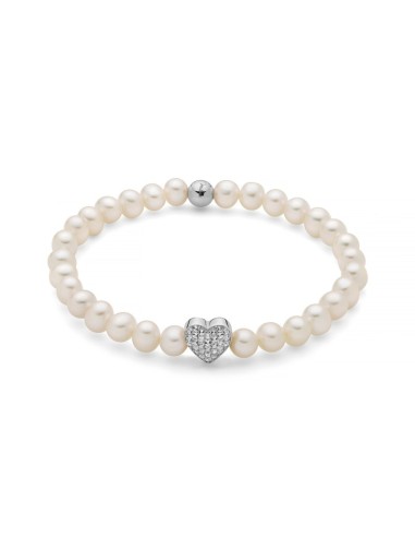 Bracciale MILUNA in argento 925 con perle e centrale cuore con topa...