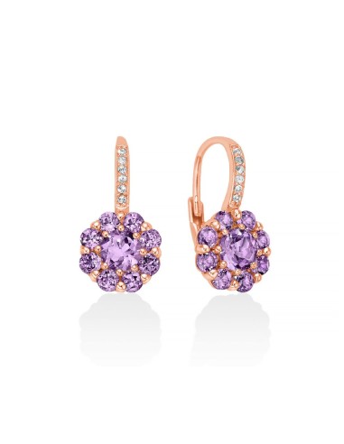Orecchini MILUNA in argento 925 placcato oro rosa con ametista tagl...