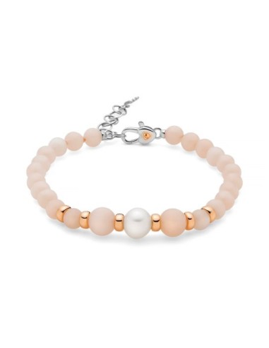 Bracciale MILUNA in argento 925 placcato oro rosa e giada color pes...