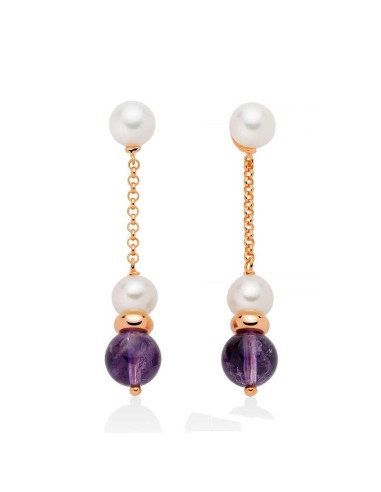Orecchini MILUNA in argento 925 placcato oro rosa con perle e ameti...