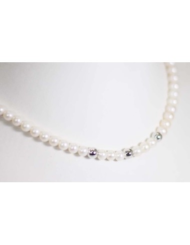 Collana in oro bianco con perle e sfere in oro bianco B-198BL only ...
