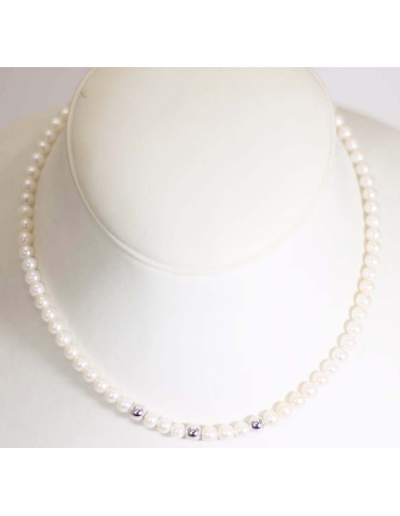 Collana in oro bianco con perle e sfere in oro bianco B-198BL only ...