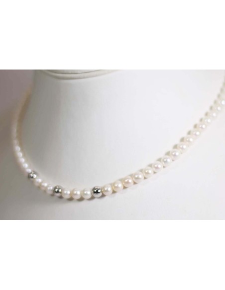 Collana in oro bianco con perle e sfere in oro bianco B-198BL only ...