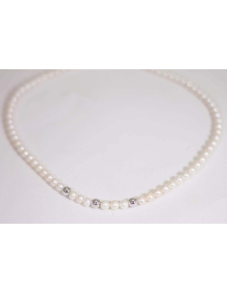 Collana in oro bianco con perle e sfere in oro bianco B-198BL only ...
