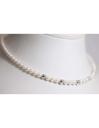 Collana in oro bianco con perle e sfere in oro bianco B-199BL only ...