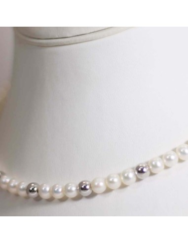 Collana in oro bianco con perle e sfere in oro bianco B-199BL only ...