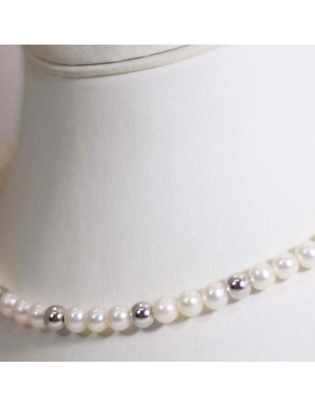 Collana in oro bianco con perle e sfere in oro bianco B-199BL only ...