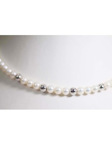 Collana in oro bianco con perle e sfere in oro bianco B-199BL only ...