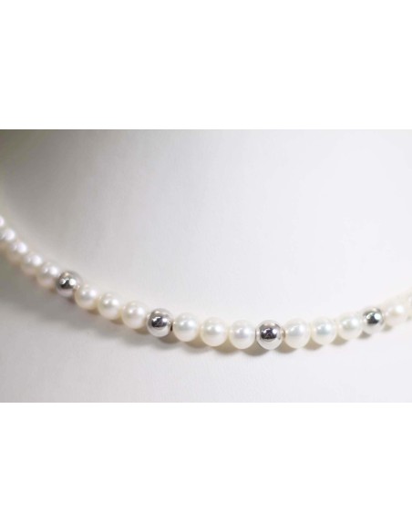 Collana in oro bianco con perle e sfere in oro bianco B-199BL only ...