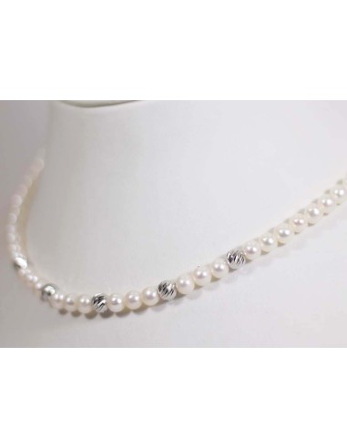 Collana in oro bianco con perle e sfere in oro bianco B-199B/RIG on...