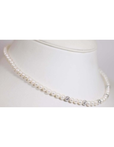 Collana in oro bianco con perle e sfere in oro bianco B-199B/RIG on...