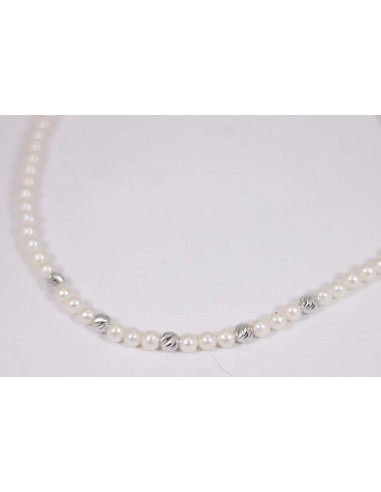 Collana in oro bianco con perle e sfere in oro bianco B-199B/RIG on...