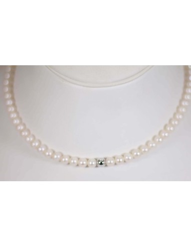 Collana in oro bianco con perle e sfera in oro bianco B-197BL only ...