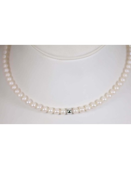 Collana in oro bianco con perle e sfera in oro bianco B-197BL only ...