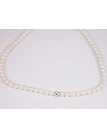 Collana in oro bianco con perle e sfera in oro bianco B-197BL only ...