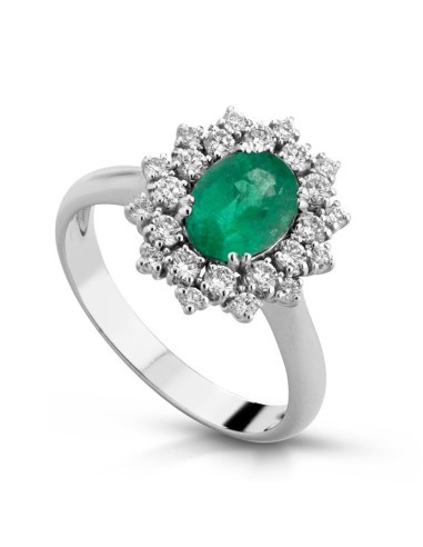 Acquista Anello in oro bianco 18Kt con diamanti naturali e smeraldi...
