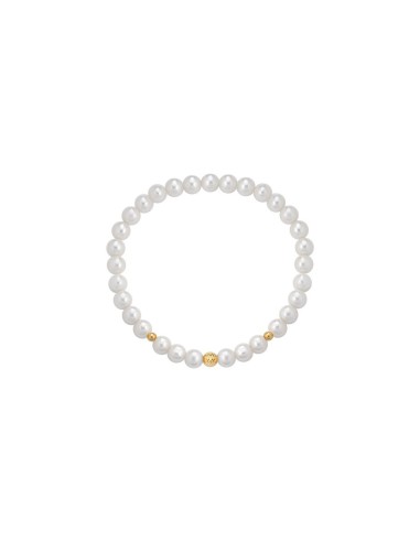 Acquista Bracciale elastico con perle naturali e sfere in oro giall...