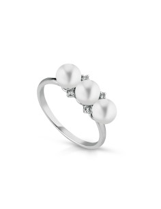 Acquista Anello in oro bianco 18Kt con perle e diamanti naturali B-...