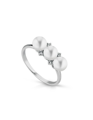 Anello in oro bianco con perle e diamanti B-ANTRIPERLA02 only 364,7...