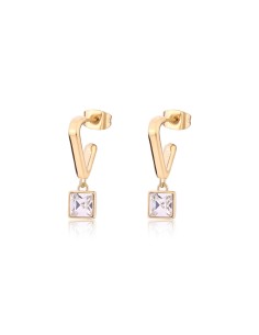 Orecchini pendenti S'AGAPO Luce in acciaio 316L dorato SCE40 con cr...