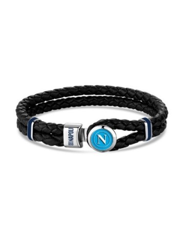 Bracciale NAPOLI Official in cuoio e piastra in acciaio B-NB010ULN ...