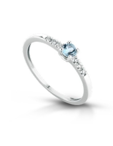 Anello in oro bianco 18Kt con diamanti naturali e acquamarina F-ANF...