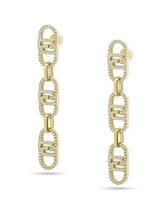 Orecchini pendenti logo LIU-JO LJ2626 in acciaio dorato con cristal...